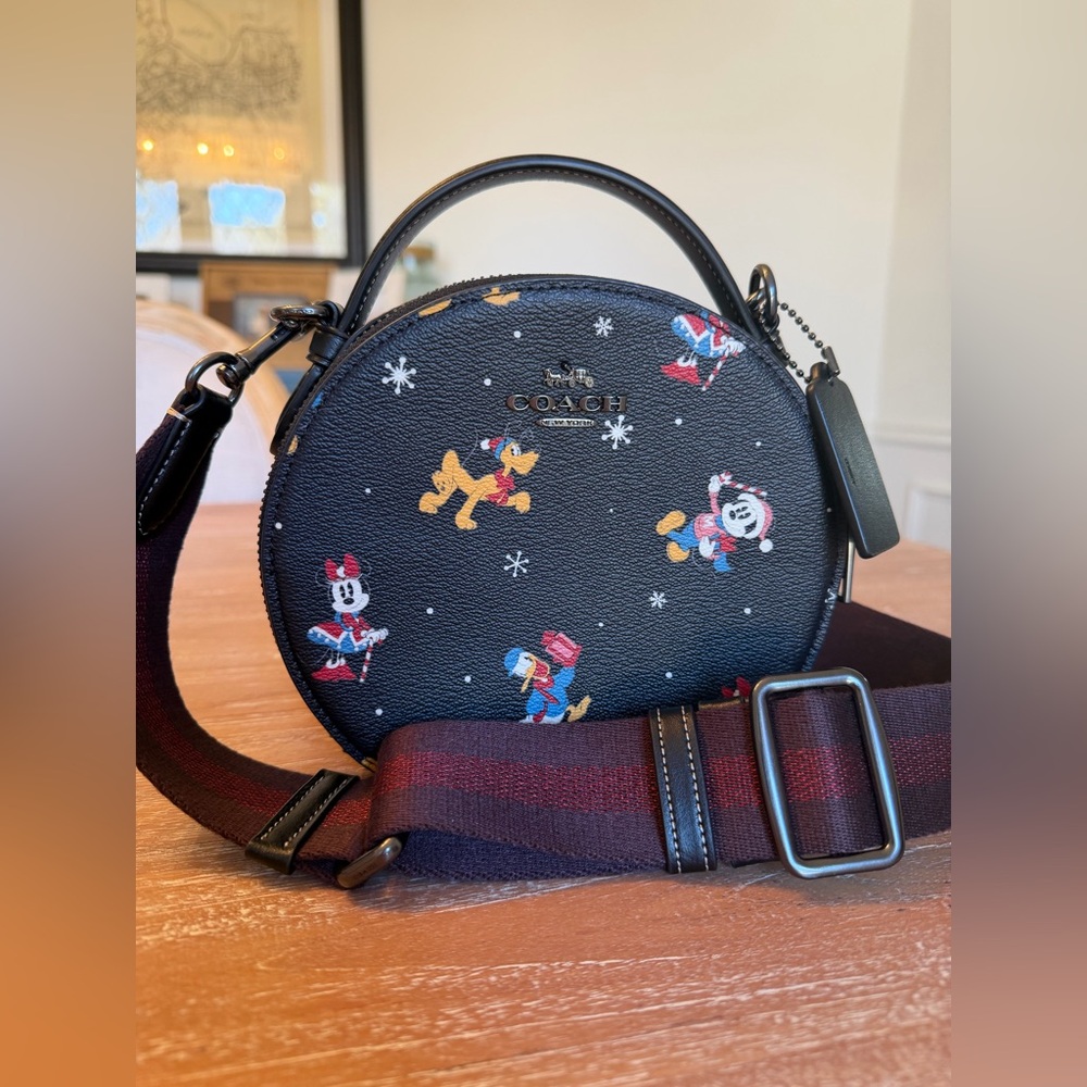Coach x Disney Black Leather Bag Holiday Print